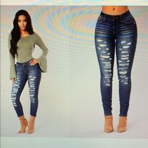 Fashion Nova Eddy Distress Jeans - Dark Blue